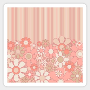 Retro Garden Flowers and Stripes Vintage Aesthetic Floral Pattern in Pastel Pink Peach Sticker